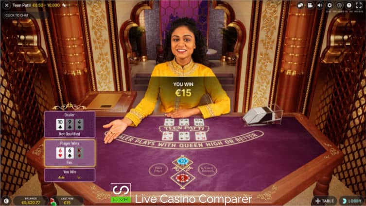 Winning Teen Patti hand