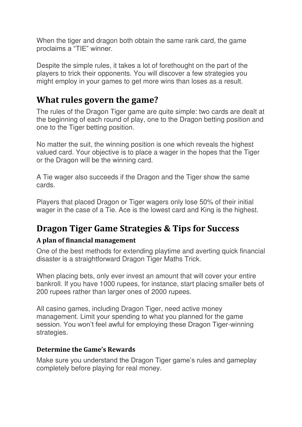 Dragon vs Tiger Card Game